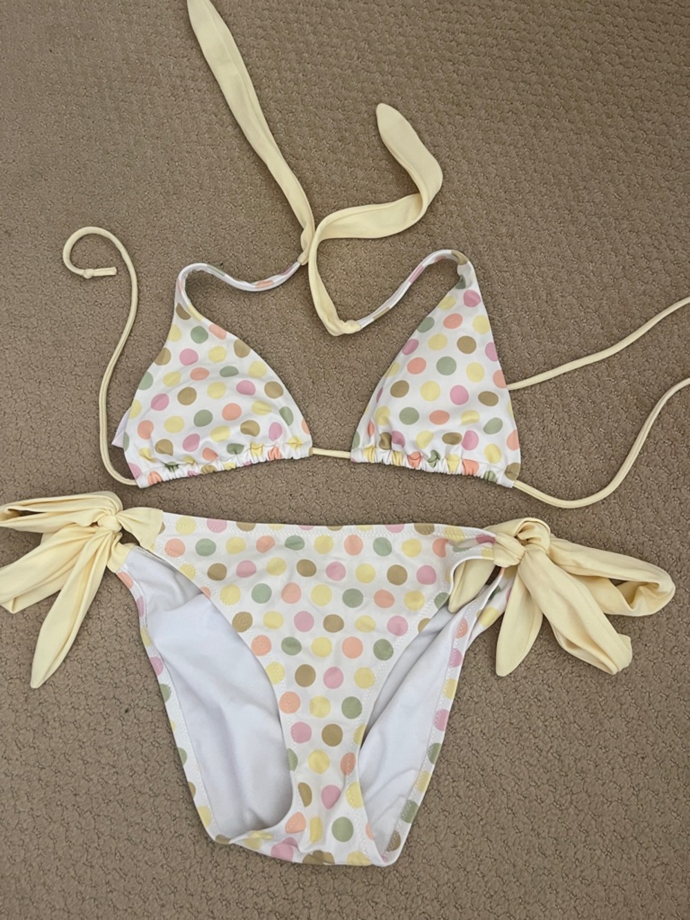 Victoria's Secret Polka Dot Tie-Side Bikini - Pastel Yellow, Pink & Green